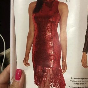 Boston proper red sequin fringe dress xxs